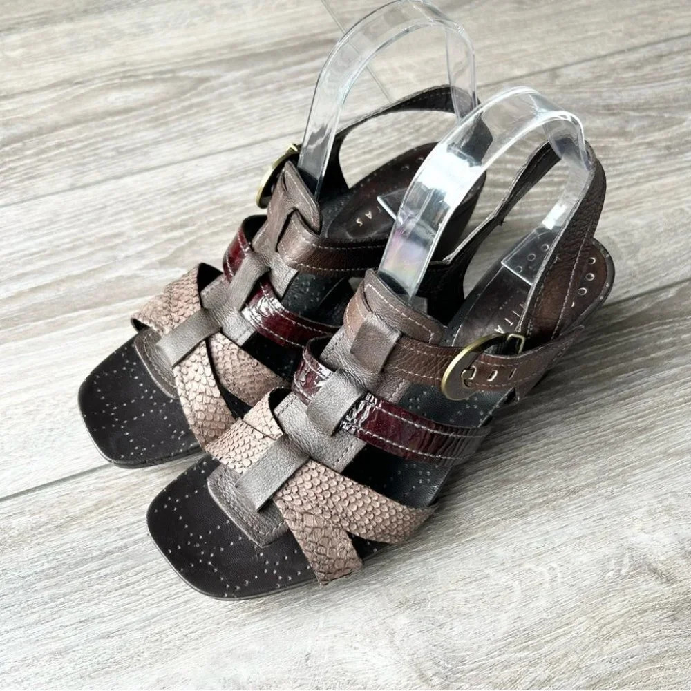 Hispanitas Snakeskin Patent Smooth Mixed Leather Strappy Sandal Made in Spain